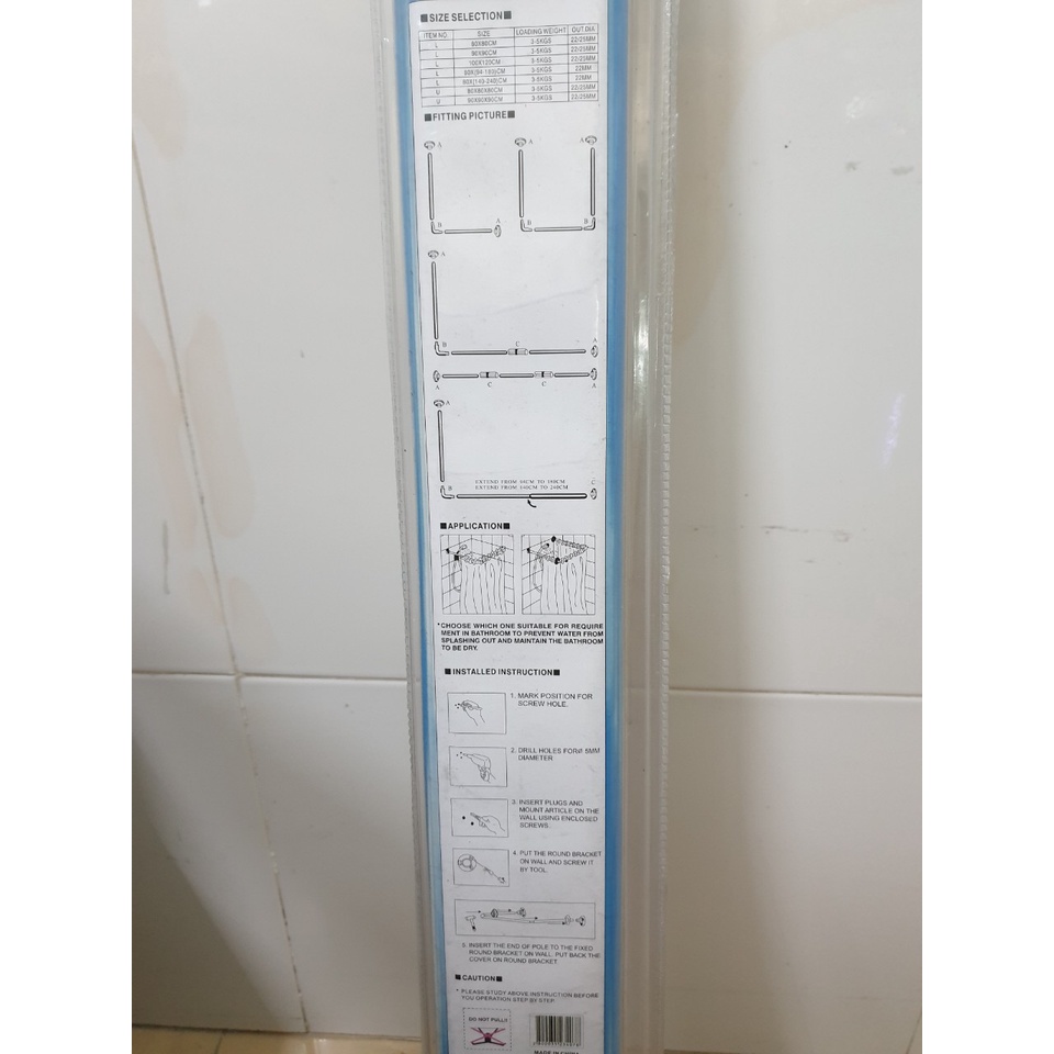 THANH TREO RÈM NHÀ TẮM CHỮ U/L KHOAN TƯỜNG THÉP BỀN KHÔNG RỈ CAO CẤP