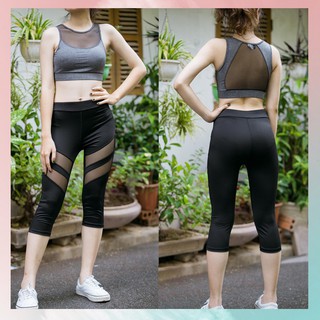 Bộ Tập Cao Cấp Quần Lửng Áo Xám Tập Gym - Yoga - Zumba Lagomsport