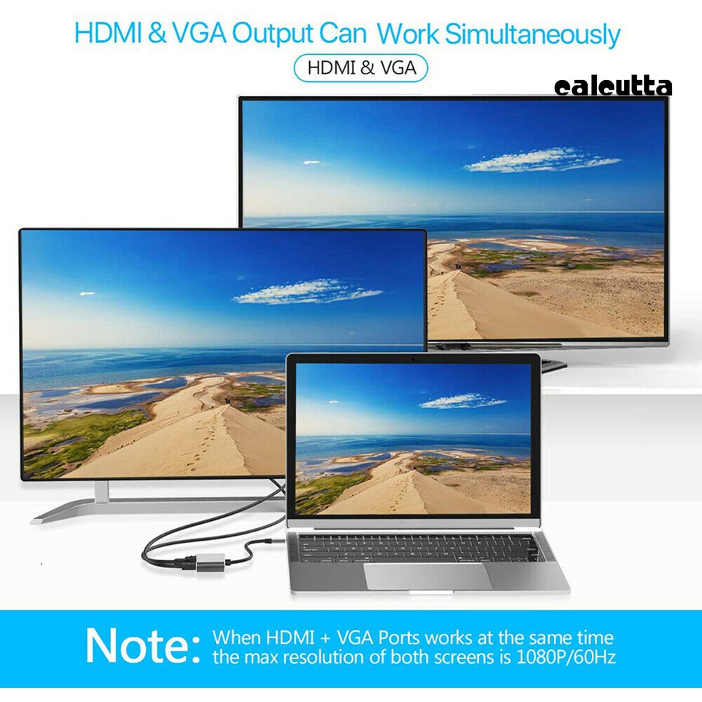 Đầu Đọc Thẻ Nhớ Chuyển Đổi 4 Trong 1 USB Type-C Sang HDMI VGA Cho MacBook Pro