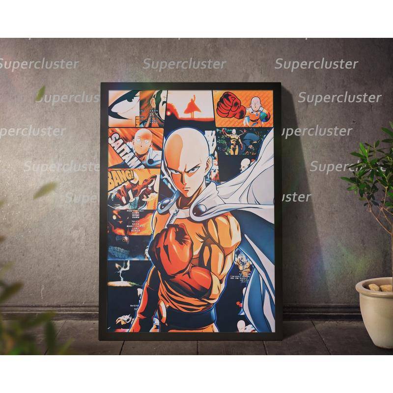 Tranh Vải Bạt Treo Tường In Hình Anime One Punch man Saitama Trang Trí Quán bar/Nhà Cửa