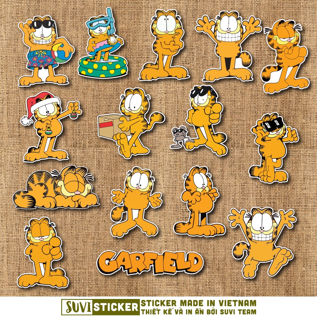 50 Sticker Garfield chống nước sticker dán mũ bảo hiểm, laptop, điện thoại, đàn guitar, vali. MSP: NS47