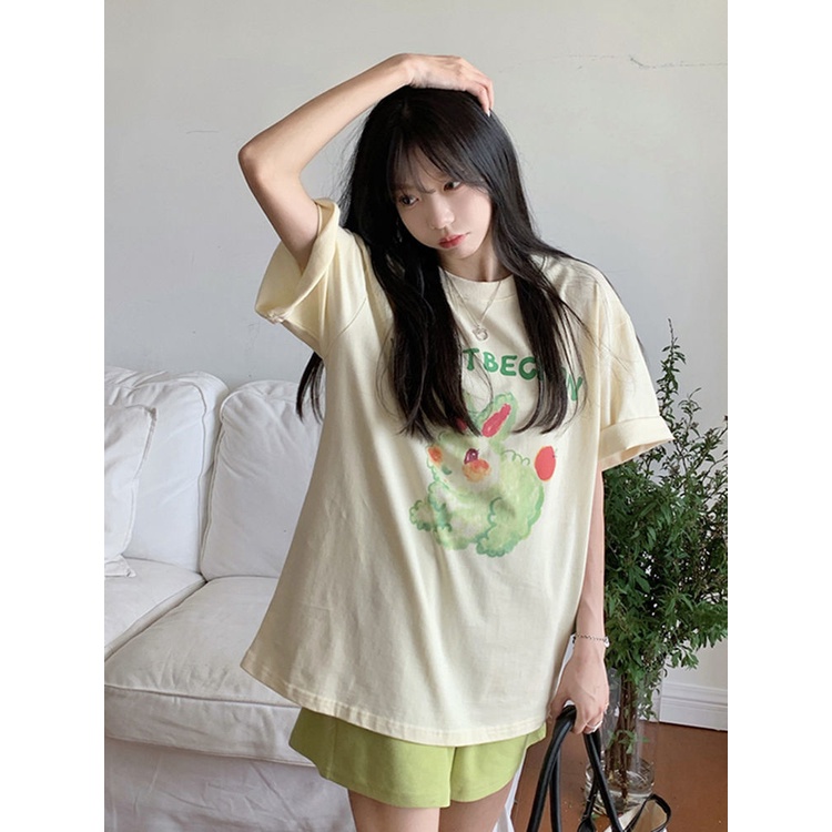 Áo Thun Dáng Rộng Ngắn Tay In Hoạt Hình Phong Cách Hàn Quốc Đáng Yêu Dành Cho Nữ 2022