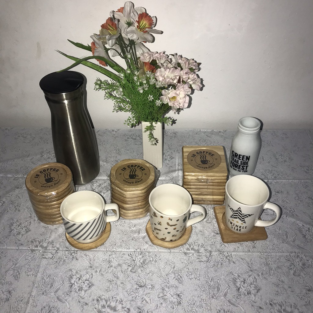 Bộ sỉ 10 đế lót cốc ly gỗ cao su tự nhiên các loại | BigBuy360 - bigbuy360.vn