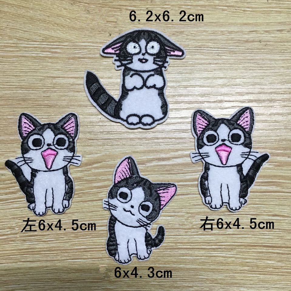 Miếng dán trang trí kiểu ủi/thêu hình mèo hoạt hình 4 cái