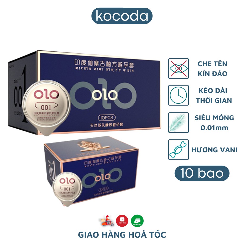 Bao Cao Su OLO Siêu Mỏng Kéo Dài Thời Gian 0.01 Gamma Ấn Độ Thần Thoại Xanh Hộp 10 Bao - KOCODA