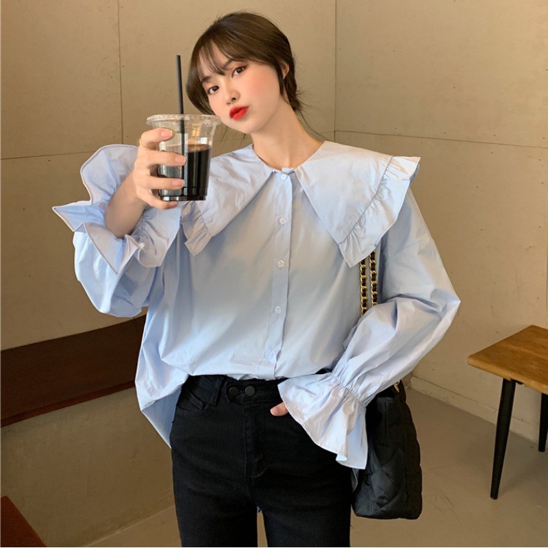 Kumivn [SẴN] áo sơ mi dài tay cổ điển tay loe ulzzang style