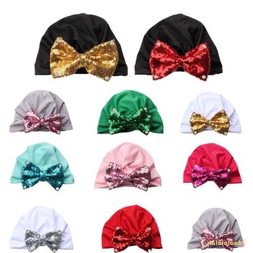 Mũ turban trang trí nơ đính kim tuyến lấp lánh cho bé