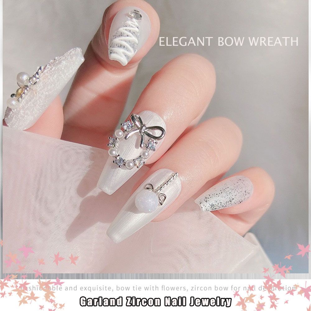 Móng Tay Vòng Hoa Mới OKDEALS|Ngọc Trai Trang Trí Móng Tay Zircon|Vòng Hoa 3D Đính Đá Trang Trí Móng Tay Nhiều Màu Sắc