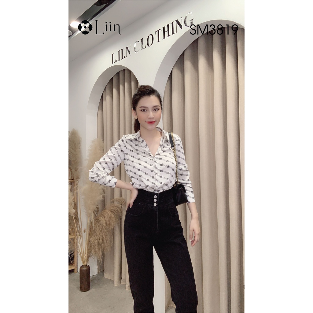 Áo sơ mi họa tiết BB chất vải Lụa lụa Trắng phong cách năng động, cá tính Liin Clothing SM3819 | BigBuy360 - bigbuy360.vn