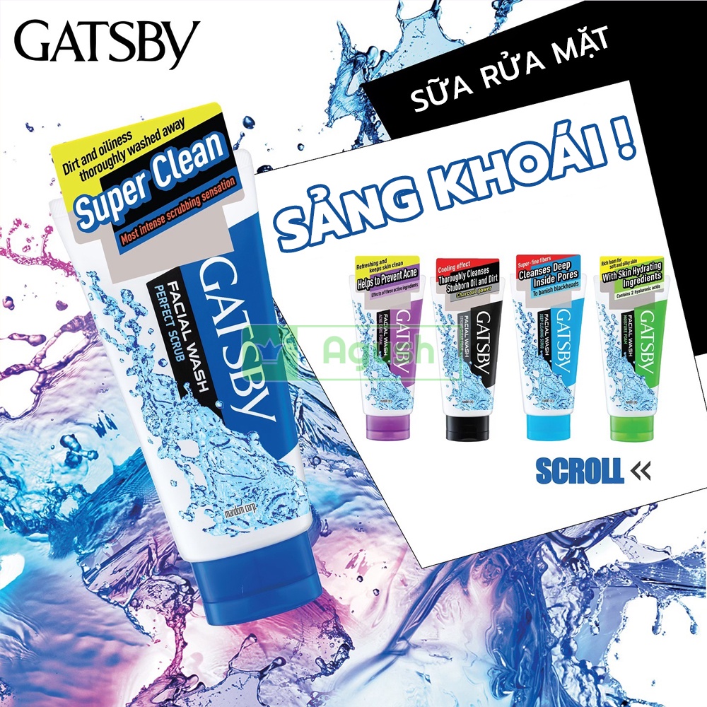 Sữa rửa mặt nam giới da dầu ngừa mụn chính hãng Gatsby Facial Wash Acne Care Foam chai 130g tẩy tế bào chết tạo bọt rẻ