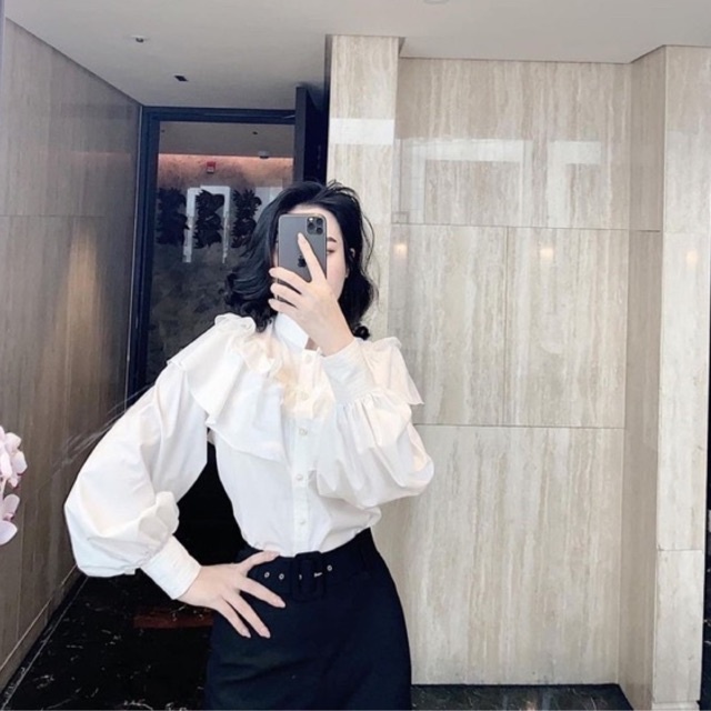 Áo Sơ Mi Nút Ngọc Bèo Tầng Cổ Trụ