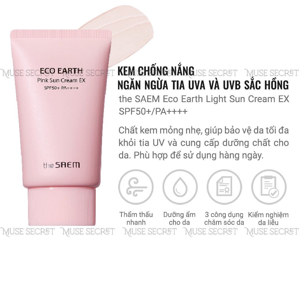 [Quà Tặng Khẩu Trang] Kem Chống Nắng The Saem - Eco Earth Pink Sun Cream SPF50+ PA++++ 50g [Mẫu mới] | BigBuy360 - bigbuy360.vn