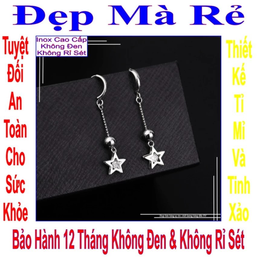 Bông tai nữ kiểu tòn ten viên bi rớt ngôi sao đính đá BTNUTONTEN00043T015039 màu trắng