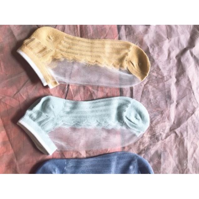 Set 10 Đôi Tất Ren Lụa Phối Gân Kẻ Hot Trend