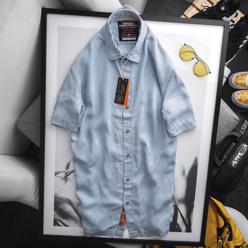 Áo sơmi nam giả denim ngắn tay