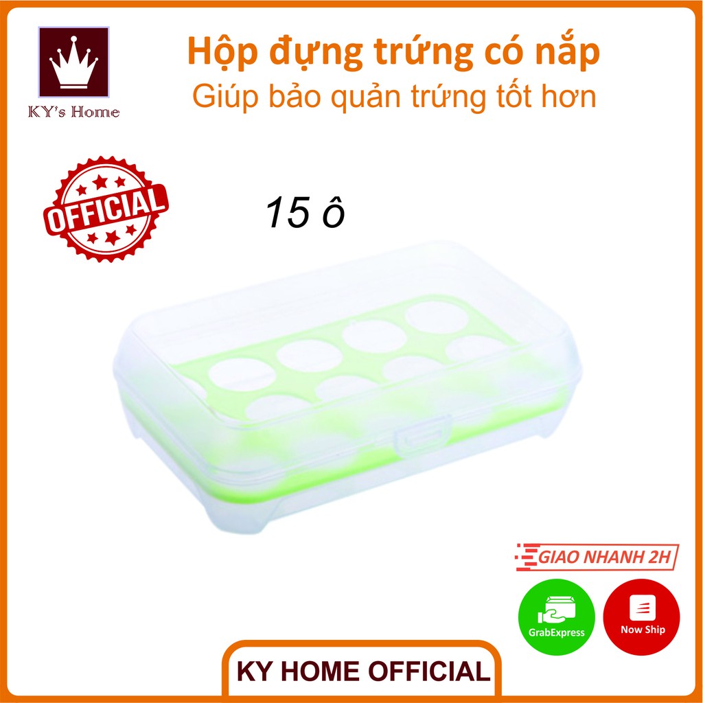 Hộp đựng trứng khay trứng 15 lỗ có nắp mở thoáng gió tiện lợi bảo quản trong tủ lạnh 25x15x7cm