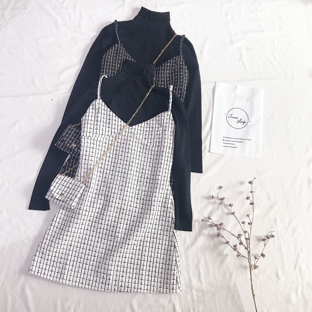 Set đầm yếm dạ tay dài Lovi