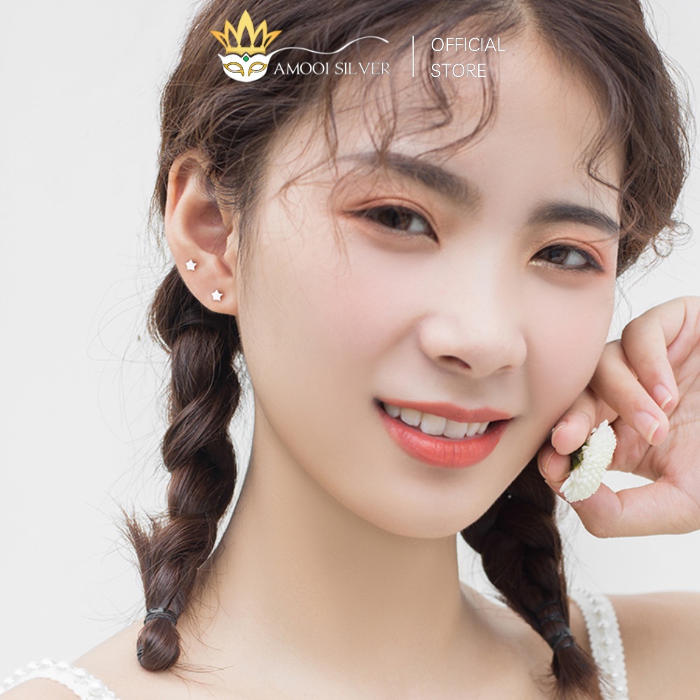 Bông Tai Bạc Ý Cao Cấp S925 Unisex Thiết Kế Mẫu Sao Nhí Giữ Lỗ - Amooi Silver AB208