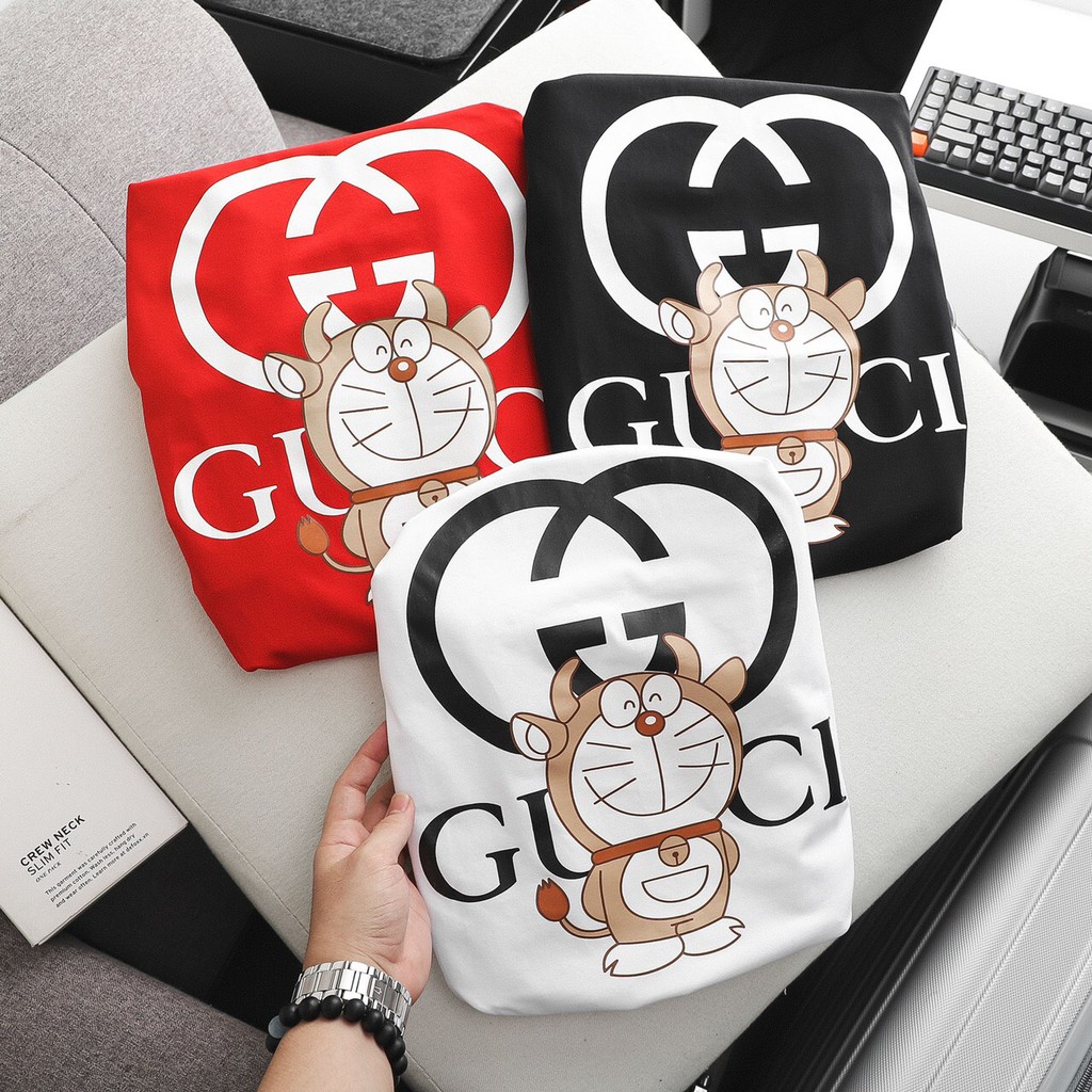 Áo Phông Unisex Cotton GUCCI x Doraemon 2021 (Đen/Trắng/Đỏ)