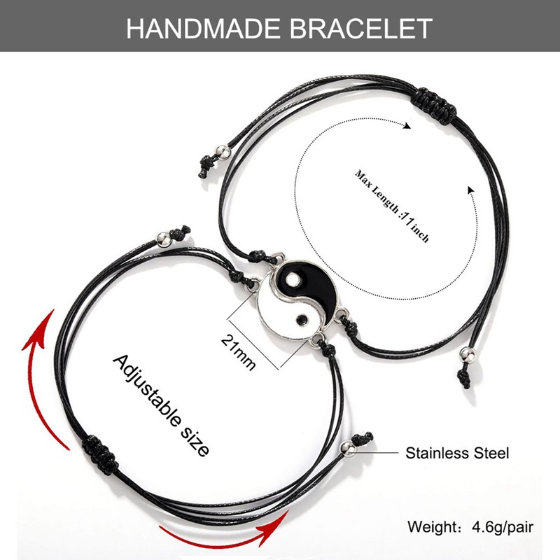 Set 2 Vòng Tay Bện Dây Mặt Âm Dương Cho Cặp Đôi