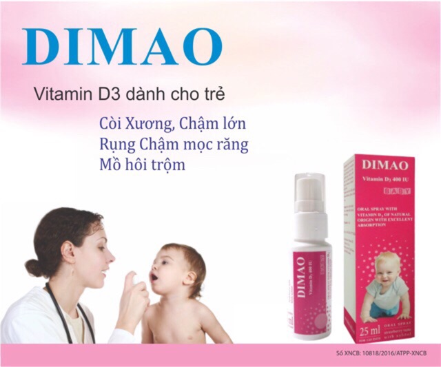 Vitamin D3 dạng xịt Dimao, đến từ châu Âu, tiện dụng, hấp thu nhanh, không sợ quá liều, lọ 25ml
