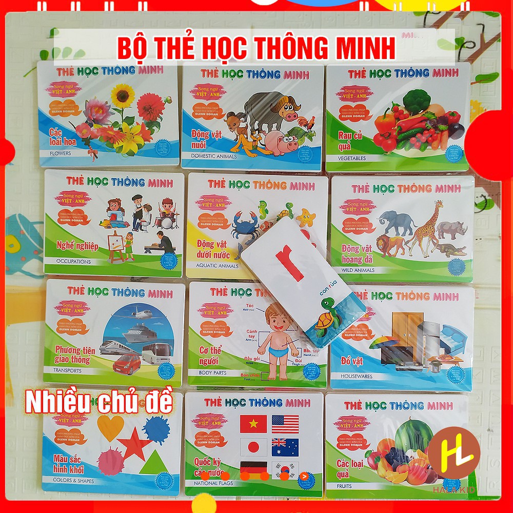 Bộ Thẻ học 15 chủ đề song ngữ Anh - Việt (280 thẻ) nhiều chủ đề có hình ảnh sinh động cho bé