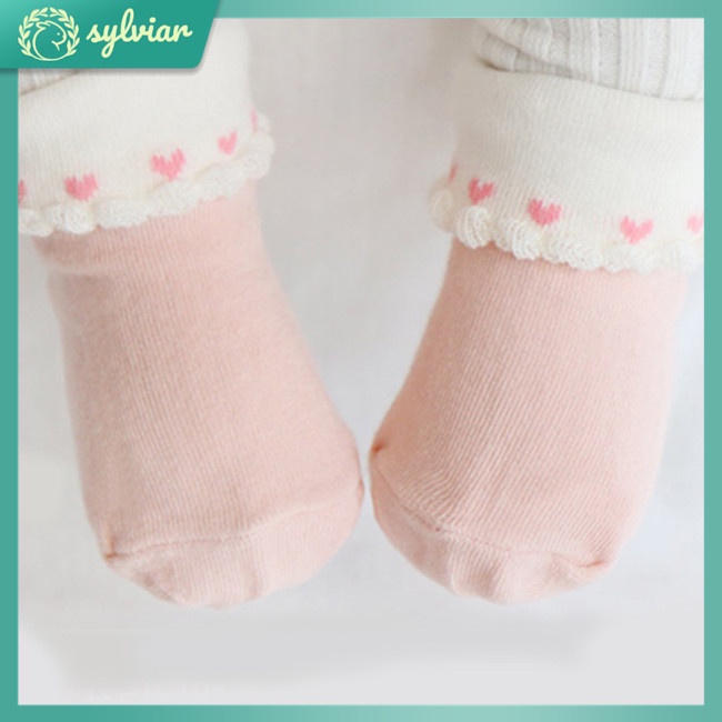 Vớ Cotton Giữ Ấm Chống Trượt Phối Ren Kiểu Công Chúa Cho Bé Gái Sơ Sinh