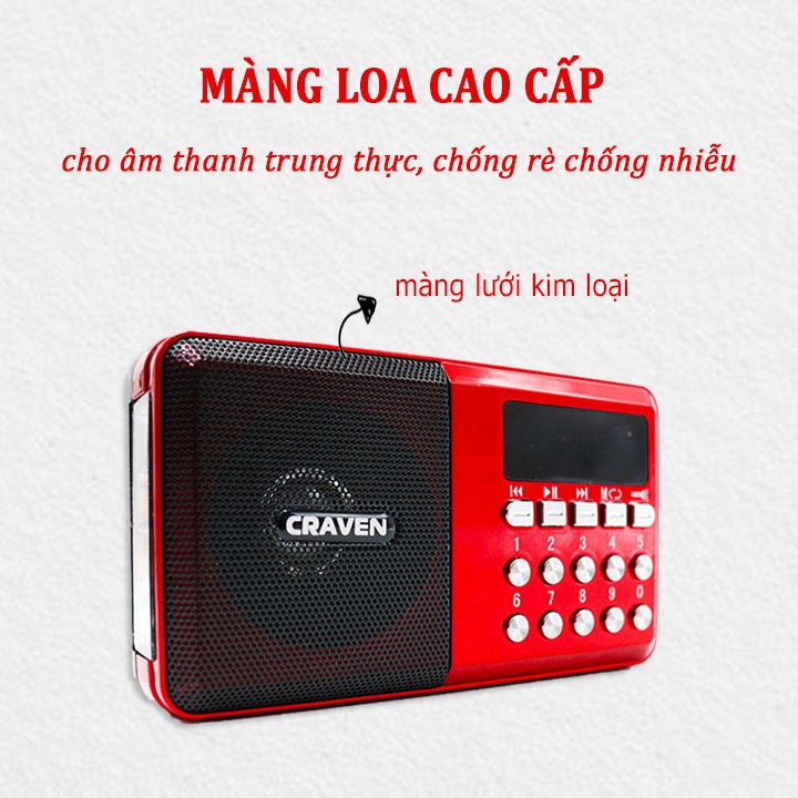 máy nghe đài FM hỗ trợ khe cắm thẻ nhớ,CỔNG USB nghe to và rõ dành cho người già cr65