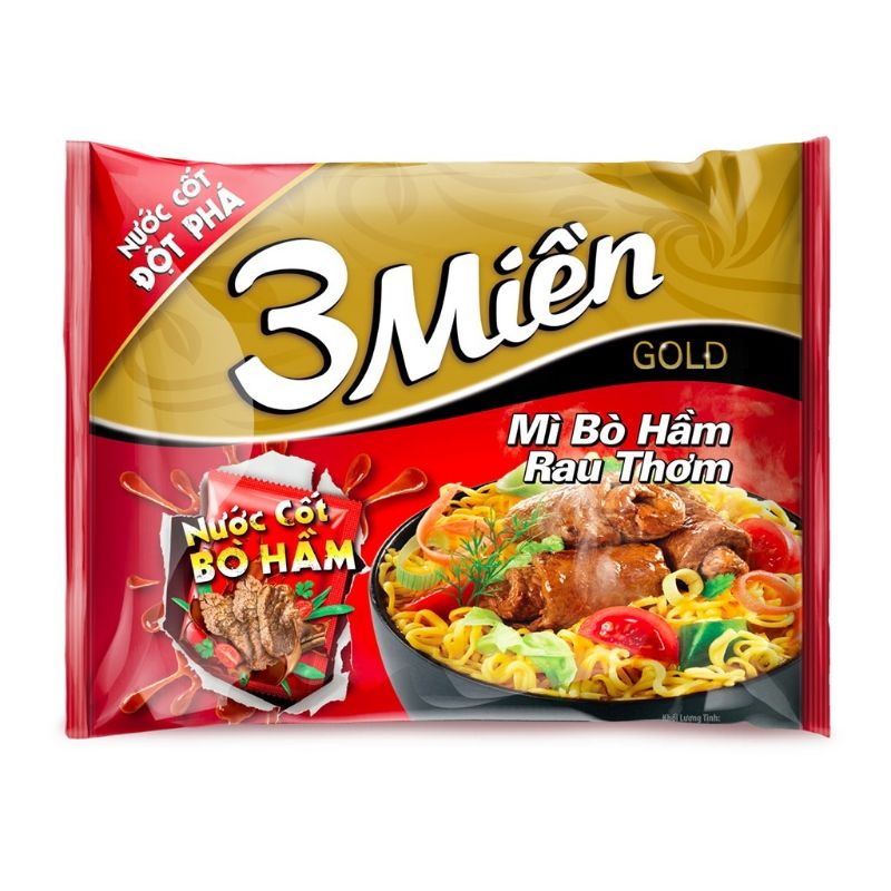 ⚡Date mới⚡ Mì 3 Miền Gold bò hầm rau thơm/tôm chua cay gói 75g