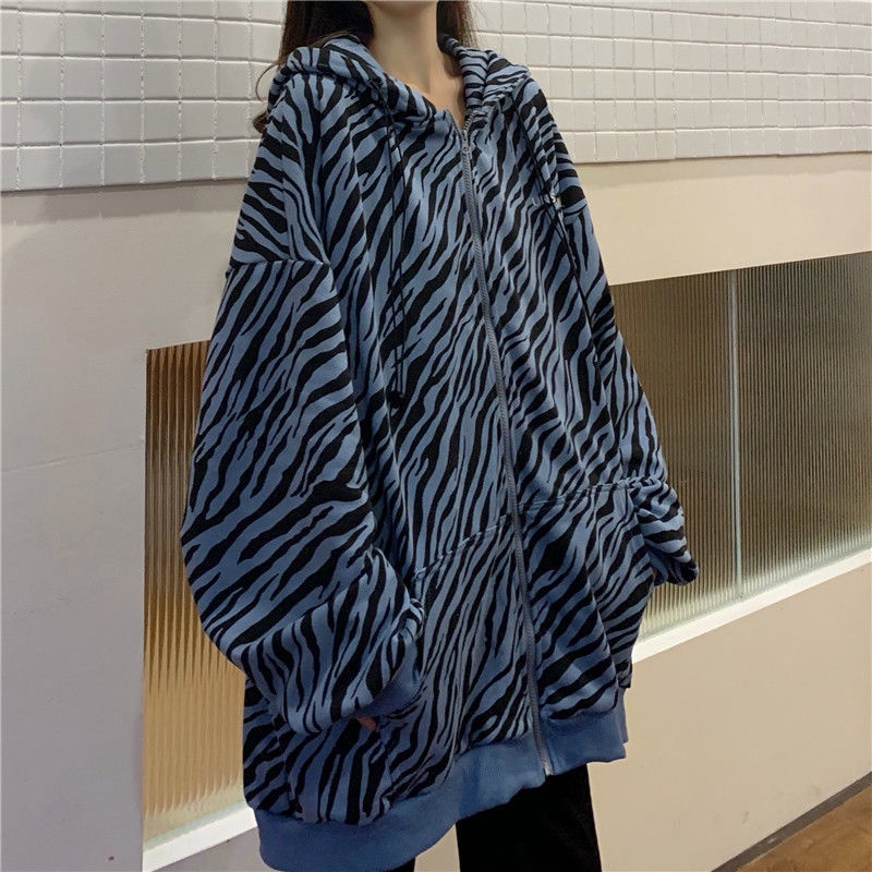 IELGY Áo Sweater Dáng Rộng Họa Tiết Ngựa Vằn Phong Cách Hàn Quốc Cho Nữ