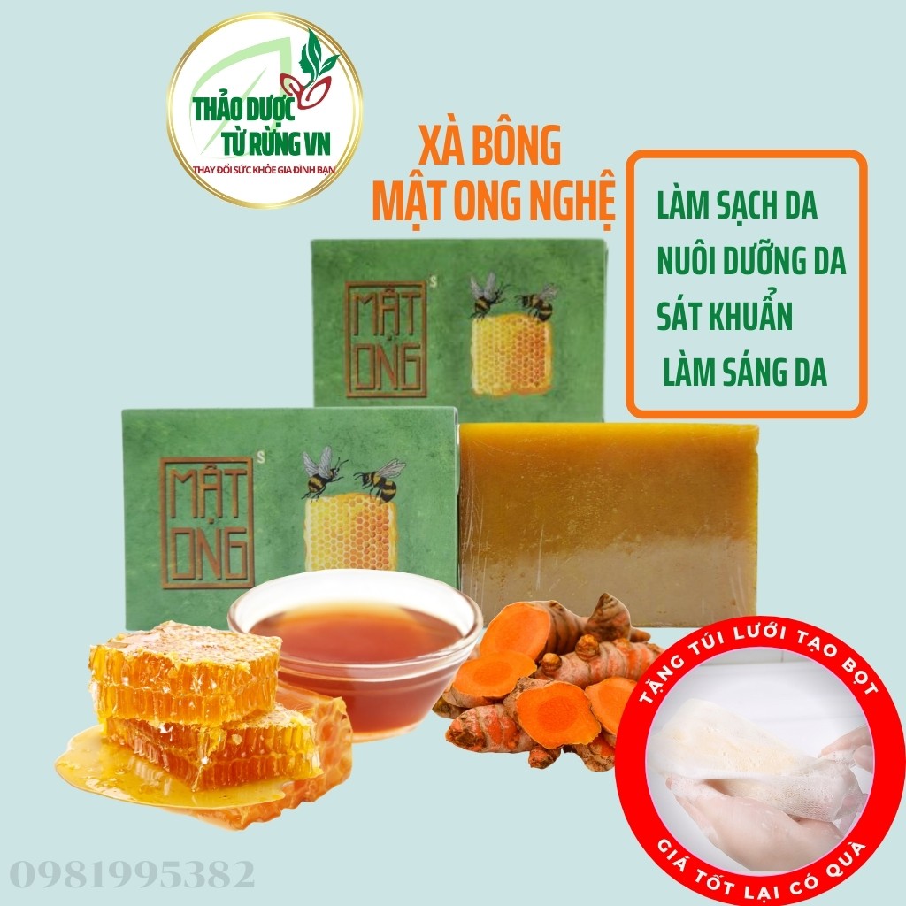 Xà Bông Nghệ Mật Ong SINH DƯỢC 100% Nguyên Liệu Thiên Nhiên Trắng Sáng Da An Toàn 100g Tặng Túi Lưới Tạo Bọt  TDTRVN