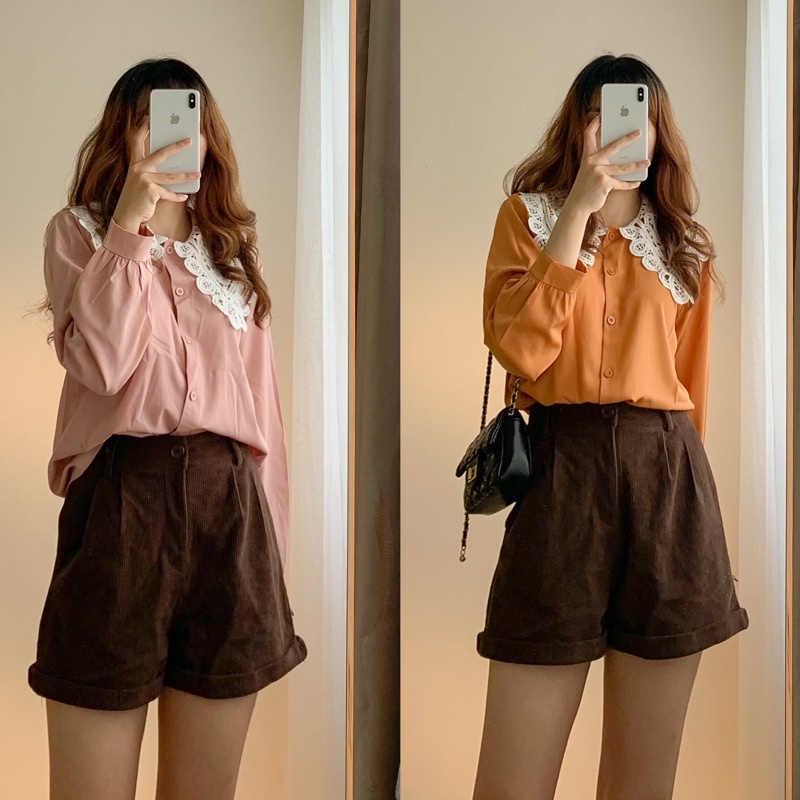 Áo sơ mi cổ phối ren