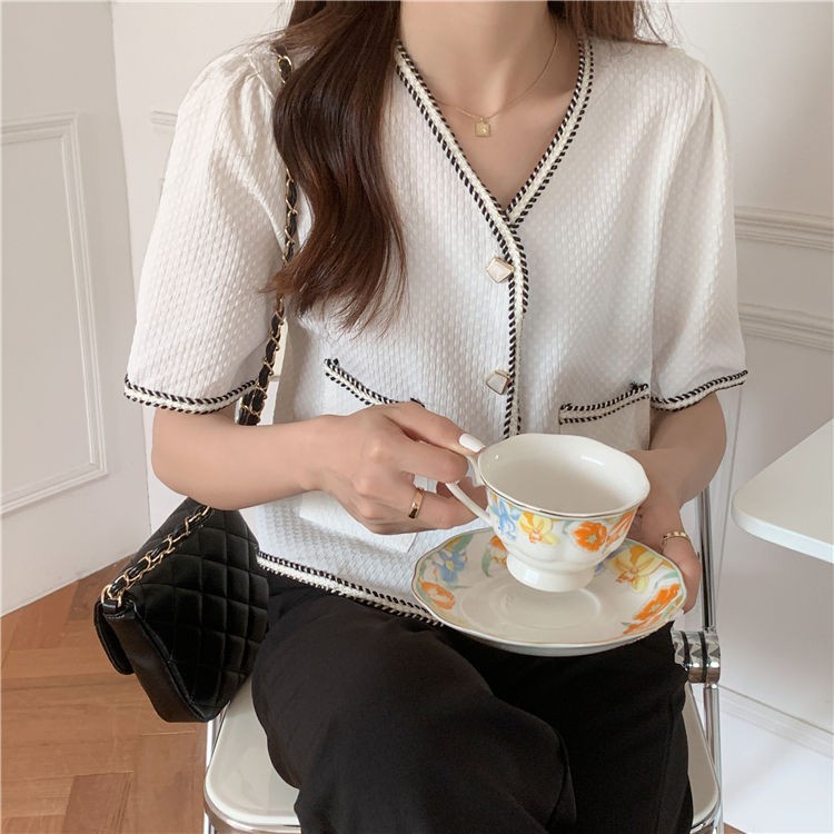 Áo Khoác Blazer Tay Ngắn Cổ Chữ V Dáng Rộng Thời Trang Mùa Hè Cho Nữ Áo Croptop