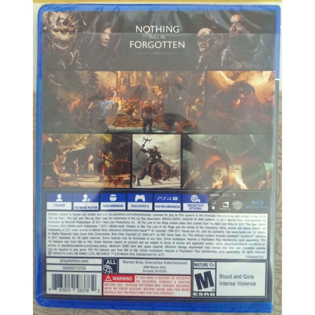 [Hệ US - Nguyên Seal] Game PS4 Middle-earth: Shadow of War