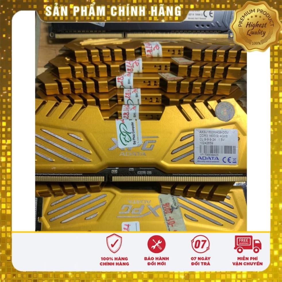 Gía khai trương DDR3 Ram 4G-DDR3- BUS 1600 Hiệu ADATA Tản Nhiệt Màu Vàng Chân Đẹp KHÔNG KÉN MAIN- Vi Tính Hoàng Anh