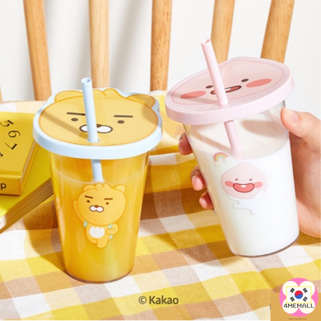 DAISO Bình nước có ống hút hình hoạt hình Kakao đáng yêu dung tích 400ml