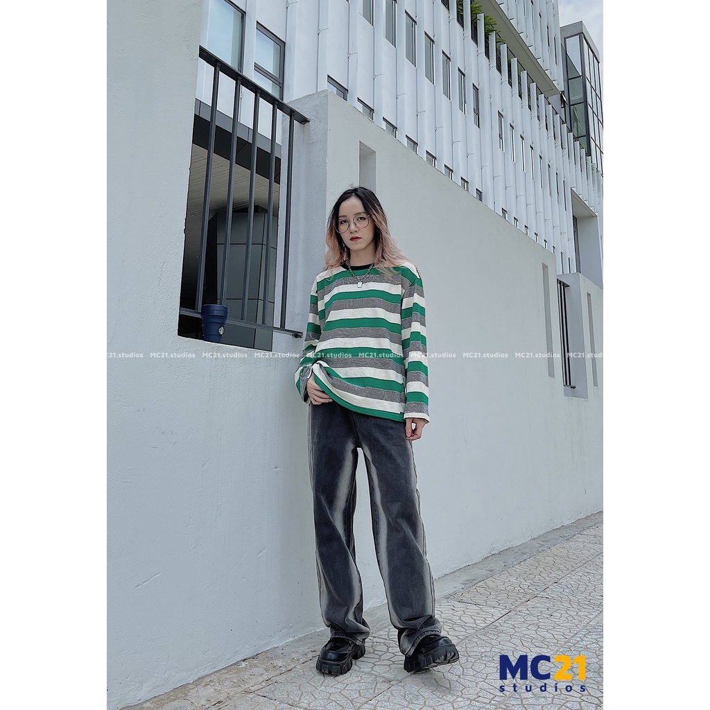Quần jeans ống rộng dáng suông lưng cạp cao MINION CLOTHING phong cách Ulzzang Streetwear jean đen loang Hàn Quốc QV88