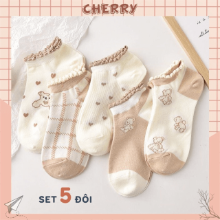 Tất cổ ngắn nữ, vớ nữ cổ bèo chất vải cotton co giãn bốn chiều thoáng khí - Cherry Shop
