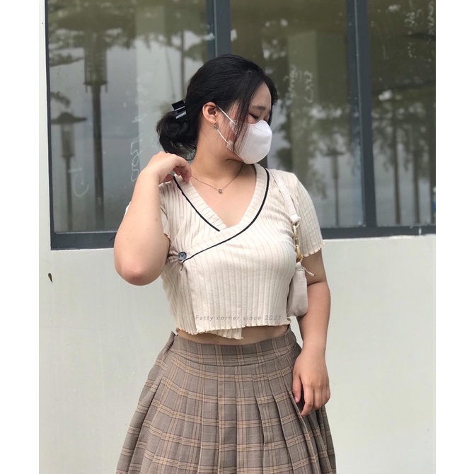❣áo croptop kiểu gài nút BIGSIZE đắp chéo một bên cho nàng mũm mĩm FATTYTA