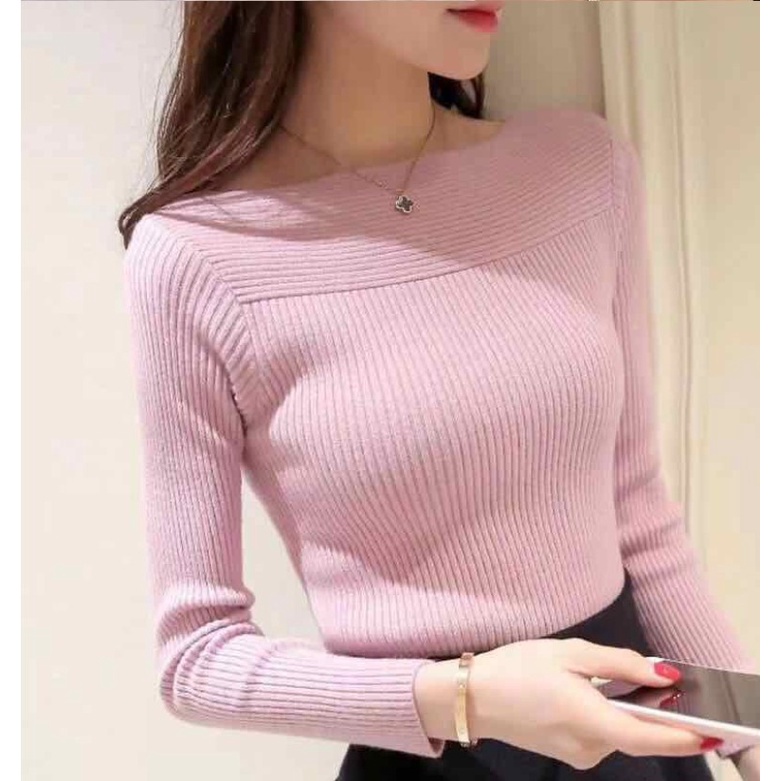 Áo Dệt Kim Cổ Chữ I Mẫu Mới Áo Mặc Trong Tôn Dáng Mẫu Ngắn Dễ Phối Nữ Áo Chui Đầu Bó Sát Có Ren Dài Tay - Hàng nhập khẩu