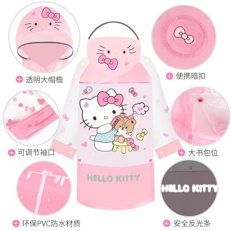 Áo mưa cao cấp họa tiết hoạt hình Hello Kitty ngộ nghĩnh cực kỳ dễ thương dành cho trẻ em