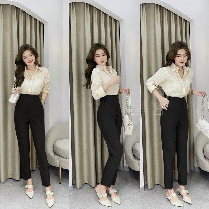 Quần baggy vải cao cấp cạp lưng cao, quần vải nữ công sở chất đẹp/kho buôn thu hà