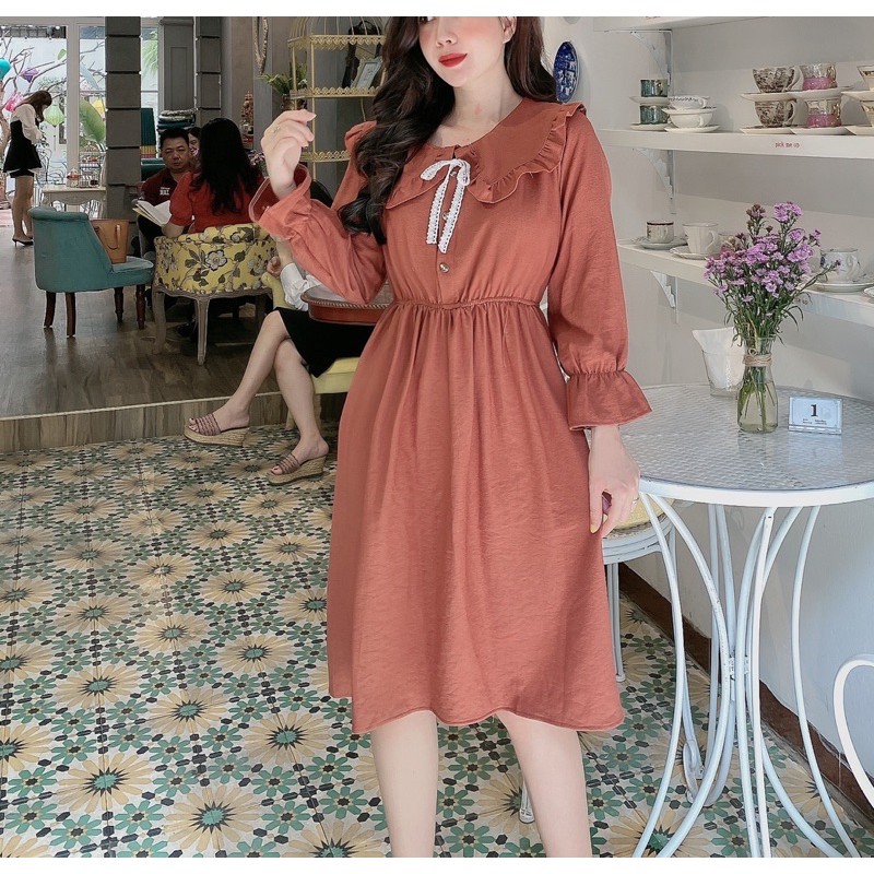 Váy cổ sen chất nhung tăm hàng đẹp