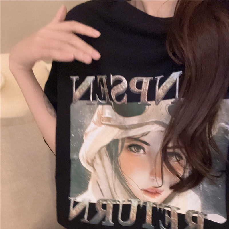 Áo thun SUXI tay ngắn cổ tròn dáng rộng in họa tiết đơn giản thời trang mùa hè cho nữ