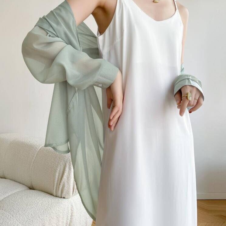 Jiashucheng Áo Khoác Cardigan Mỏng Chống Nắng Dáng Dài Phong Cách Phương Tây Thời Trang Mùa Hè Cho Nữ