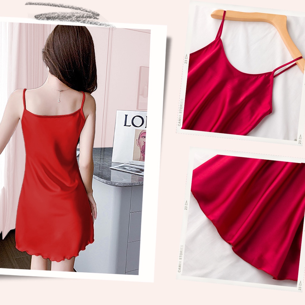Váy Ngủ 2 Dây Lụa Satin Cao Cấp - Đầm Ngủ Dễ Thương Nikendo (Video Tự Quay) PL1