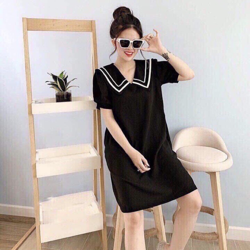 Đầm đen viền trắng form suông (kèm hình thật) | BigBuy360 - bigbuy360.vn