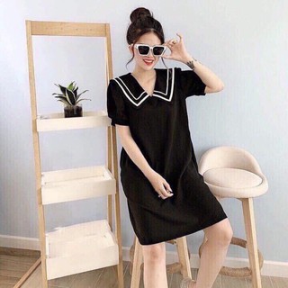 Đầm váy đen viền trắng form suông (kèm hình thật)