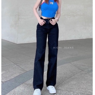 [Mã SRAPR8703 giảm 50% tối đa 20k đơn 0Đ] Quần Jean Nữ Aiori Ống Rộng Lưng Cao Trơn Màu Đen Jeans Cạp Cao_AJ3099 | BigBuy360 - bigbuy360.vn