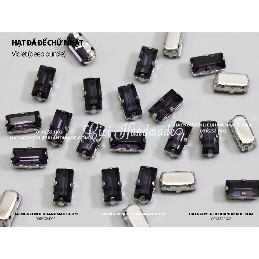 Set 10 hạt Đá chữ nhật cao cấp, đế trắng có lỗ khâu (2) Cici Handmade chuyên hạt đá hạt pha lê hạt cườm đính kết